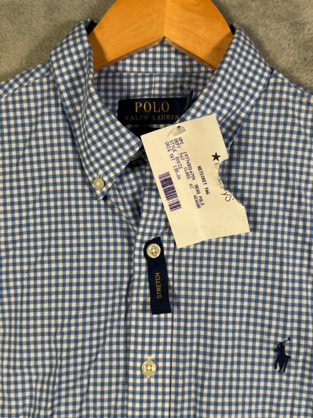 Polo Ralph Lauren Shirt Mens S Blue Gingham SLIM Fit Stretch $130